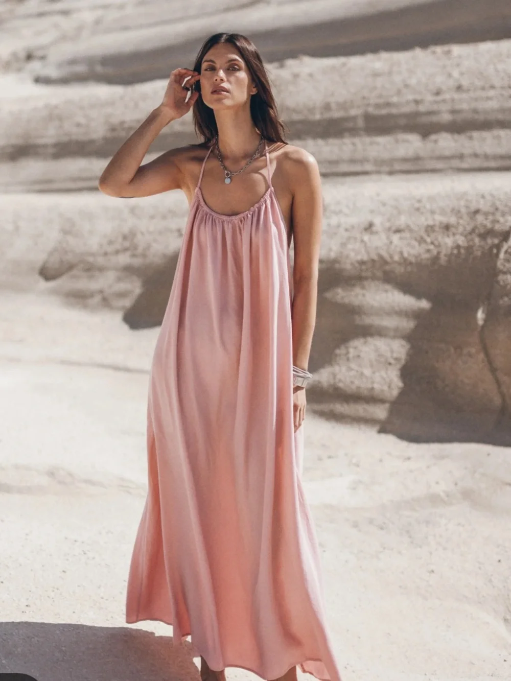 Backless raw hemn halter dress